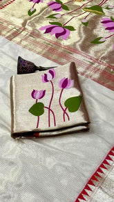 Pearl White Pichwai Paithani Silk Saree